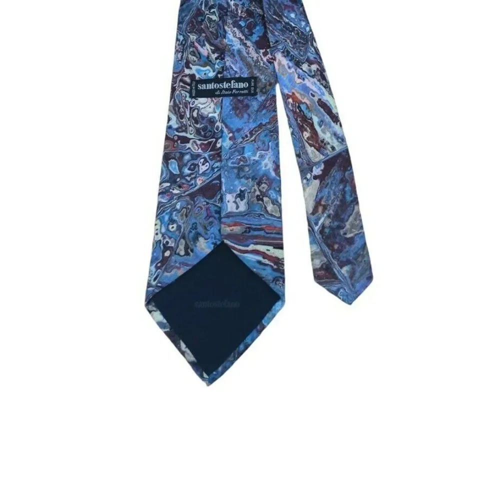 SANTOSTEFANO Blue Art Silk Tie ITALY 60”/ 4” EC